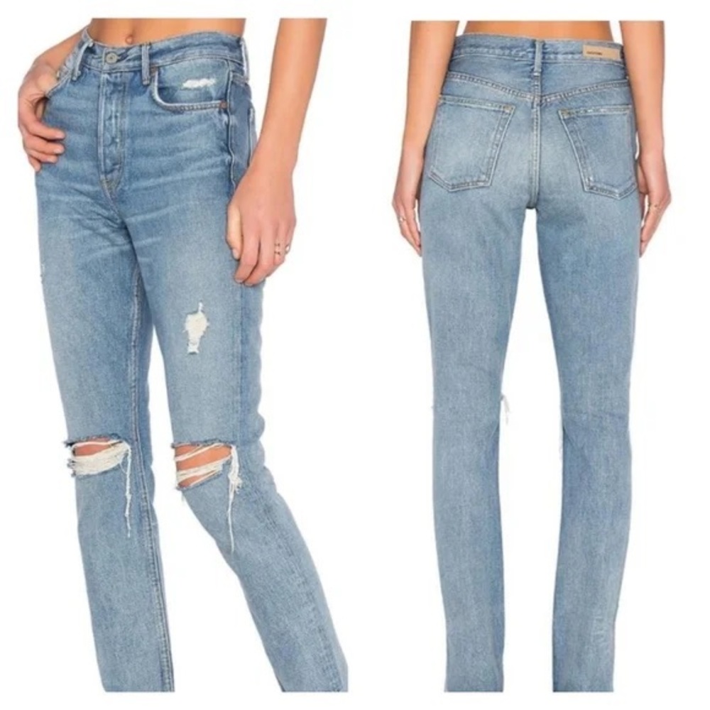 Girlfriend natalia 28 made in USA distressed straight denim.